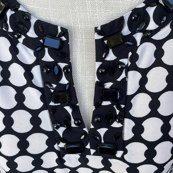 Chico’s V-Neck Straight Stretch Black and White Polka Dot Dress - Picture 2 of 9